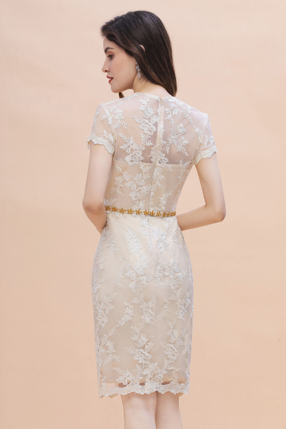 Elegant Short Sleeves Lace Wedding Party Dress Ankle Length Dress