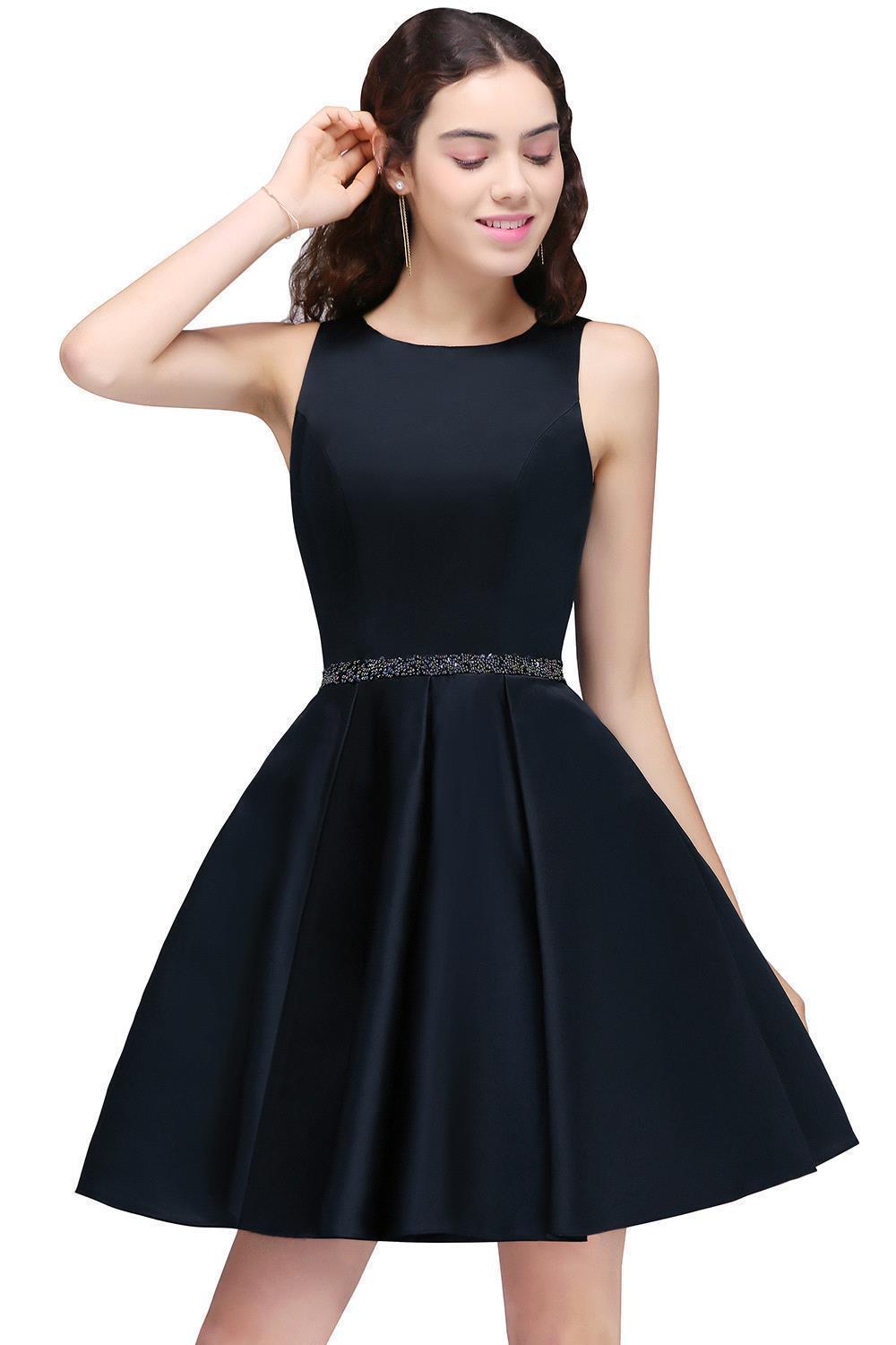 A-Line Beadings Sleeveless Sequare Black Short Homecoming Dress UKes UK