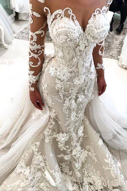 Elegant Long Sleeve 2019 Wedding Dress | Sexy Mermaid Zipper Bridal Gowns