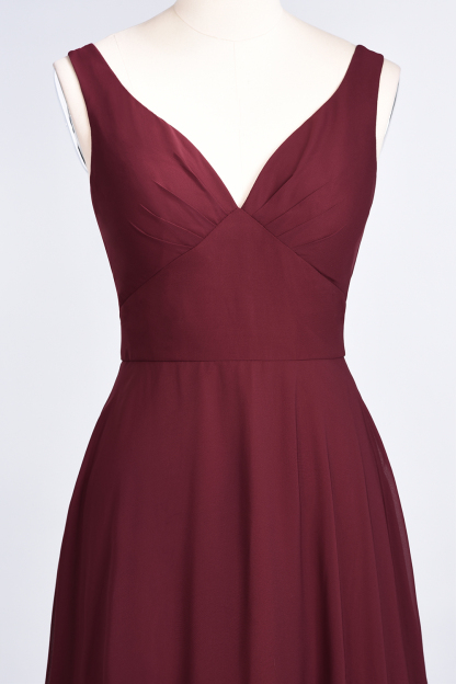 Sexy A-line Flowy Alluring V-neck Straps Sleeveless Ruffles Floor-Length Bridesmaid Dress UK UK with Open Back