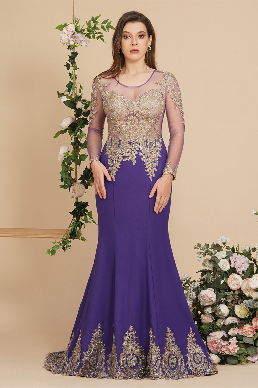 Stylish Long Sleeves Mermaid Prom Dress with Lace Appliques