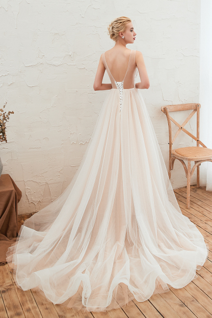 Stylish Scoop Neck ALine Wedding Dress Sleeveless Tulle Lace Bridal Gown