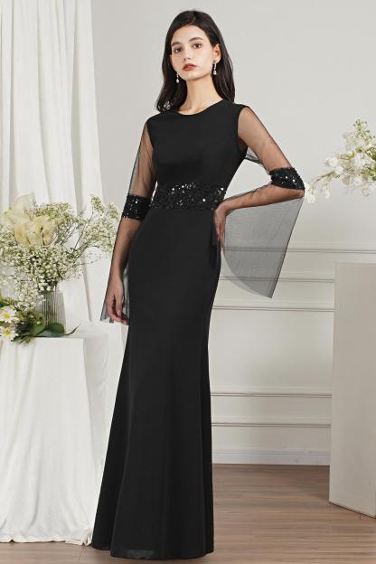 Puff Sleeves Black Mermaid Evening Dresses Tulle Long Special Occasion Dress