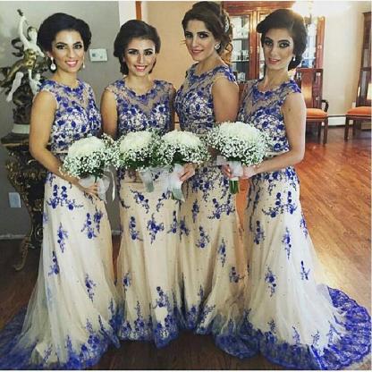 Lace Appliques Illusion Bridesmaid Dress UK Sweep Train