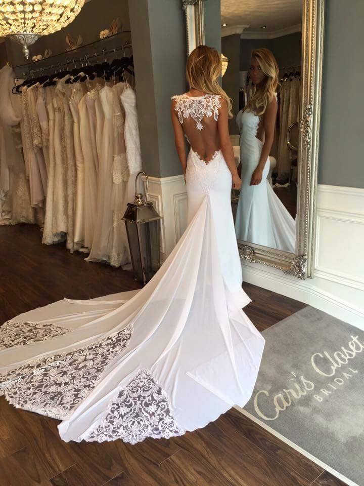kamea nude satin backless midi dress product info and reviews Zapaka Women Sweep Train Ivory Wedding Dress with Lace Appliques Boat Neck  Stretch Satin A Line Long Sleeves Bridal Dress  ZAPAKA