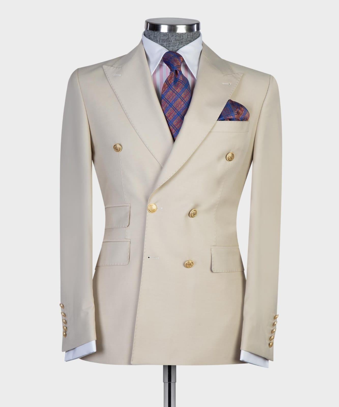 Wayne Champagne Modern Double Breasted Peaked Lapel Men Suits