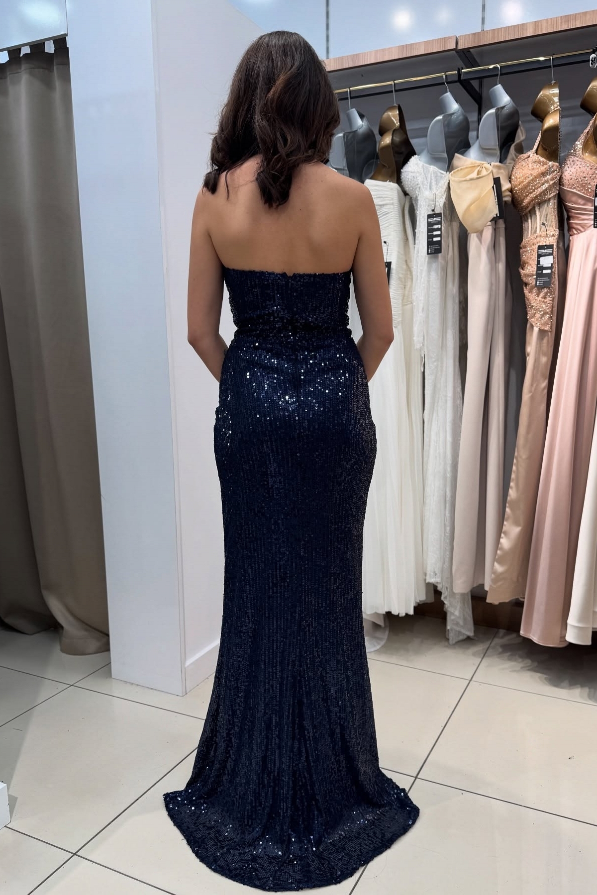 Strapless Sequins Floor-length Mermaid Prom Dresses Split Front