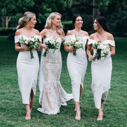 Off The Shoulder Elegant Bridesmaid Dress UKes UK | Front Slit Affordable White Maid of Honor Dress UK-27Dress.co.uk