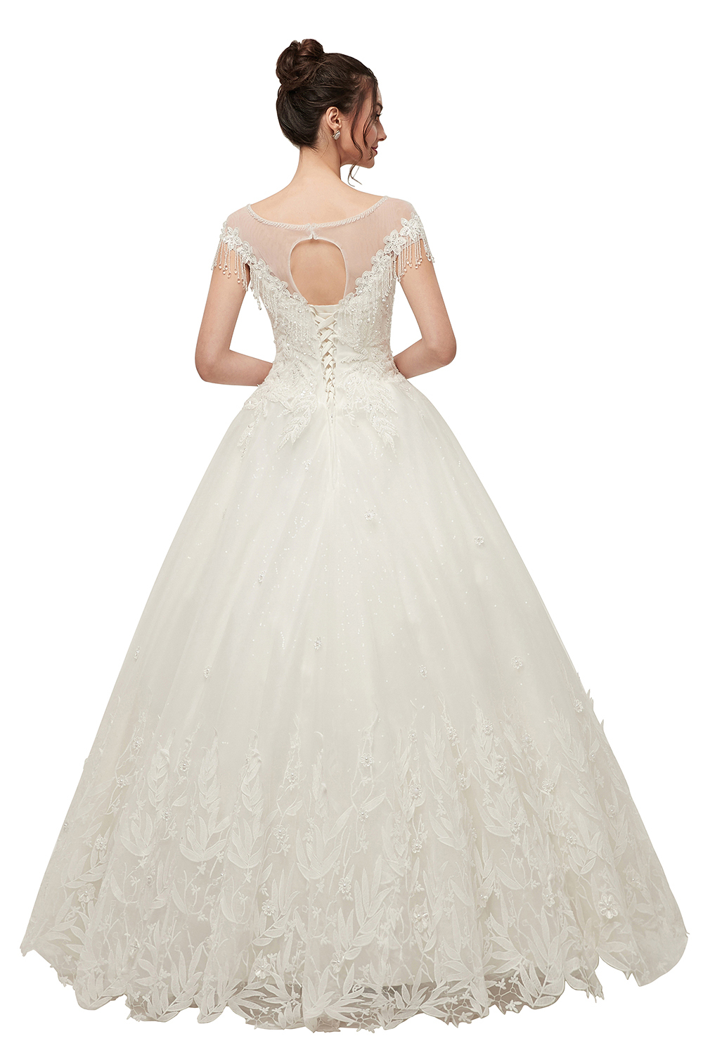 Cap Sleeves Scoop Tulle Lace Wedding Dress Aline Floor Length Crystals Bridal Dress