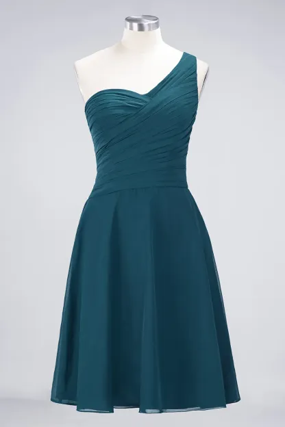 Sexy A-line Flowy One-Shoulder Sweetheart Sleeveless Short length Bridesmaid Dress UK UK with Ruffles