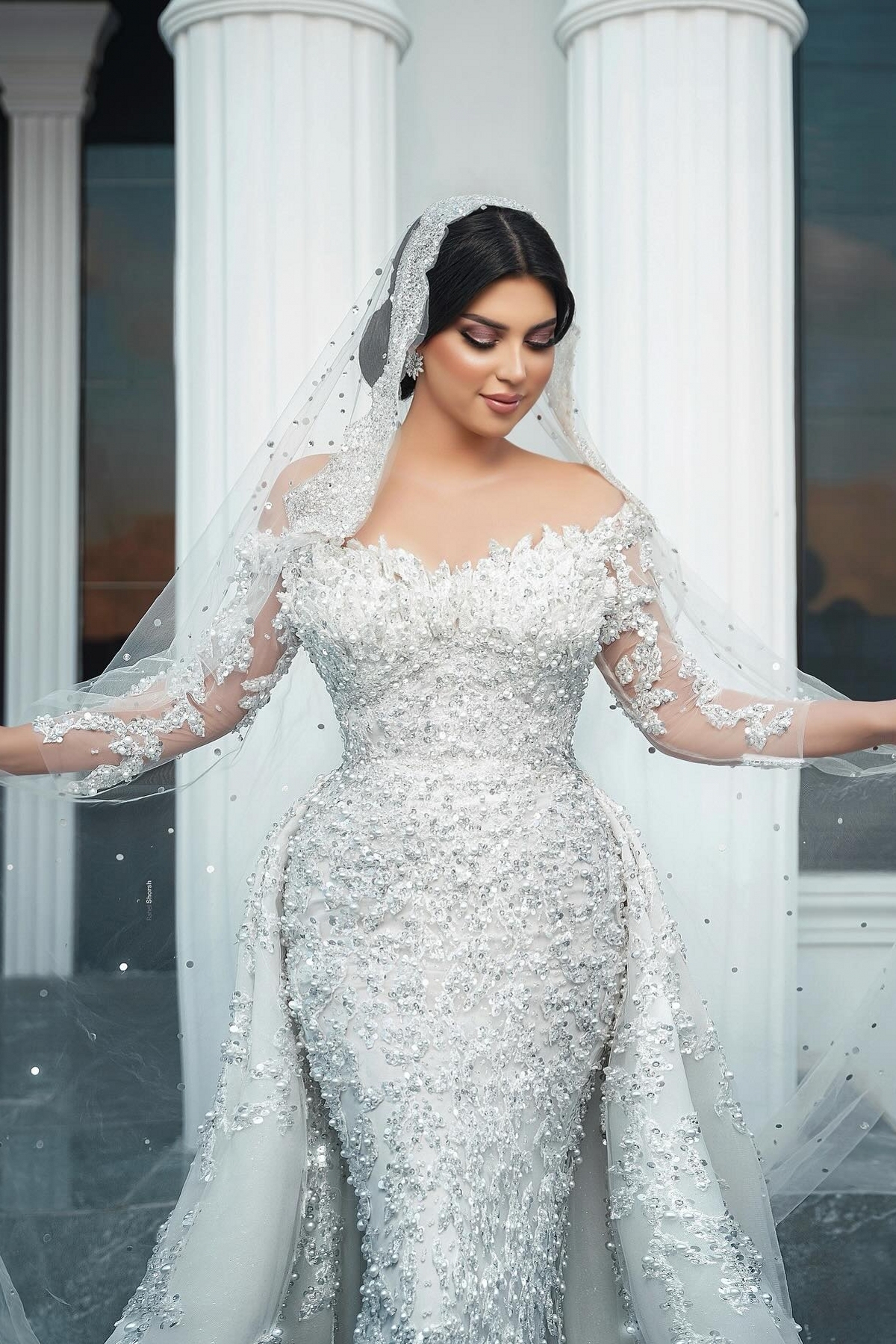 Appliques Lace Sequins Mermaid Wedding Dresses Long Sleeve
