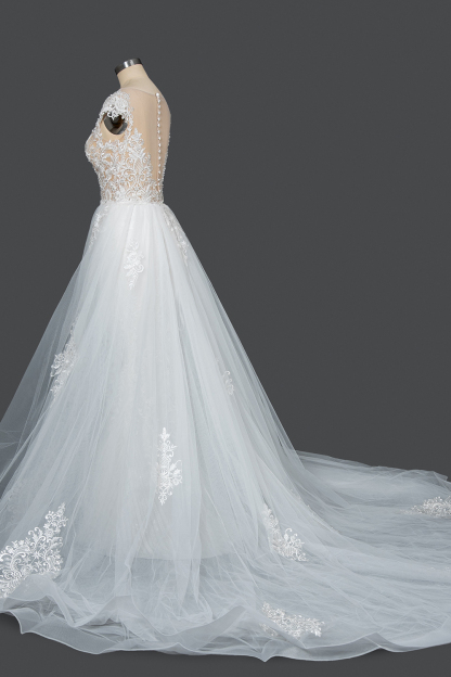Charming Cap Sleeves White Mermaid Wedding Dress Pearls Sequins Bridal Gown with Detachable Train