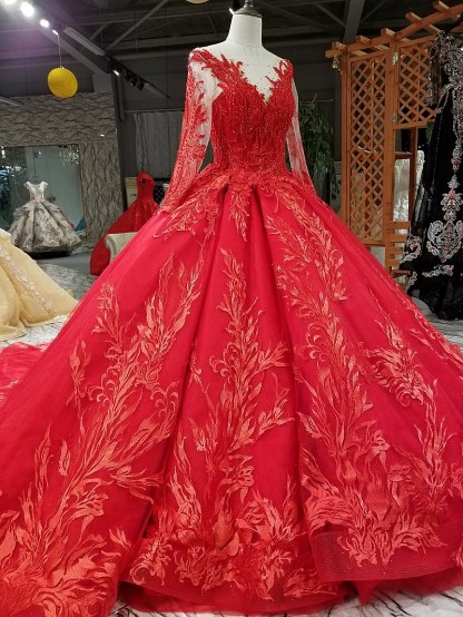 Ball Gown Long Sleeves Bow Applique Tulle A-Line Round Neck Prom Dress UK UK