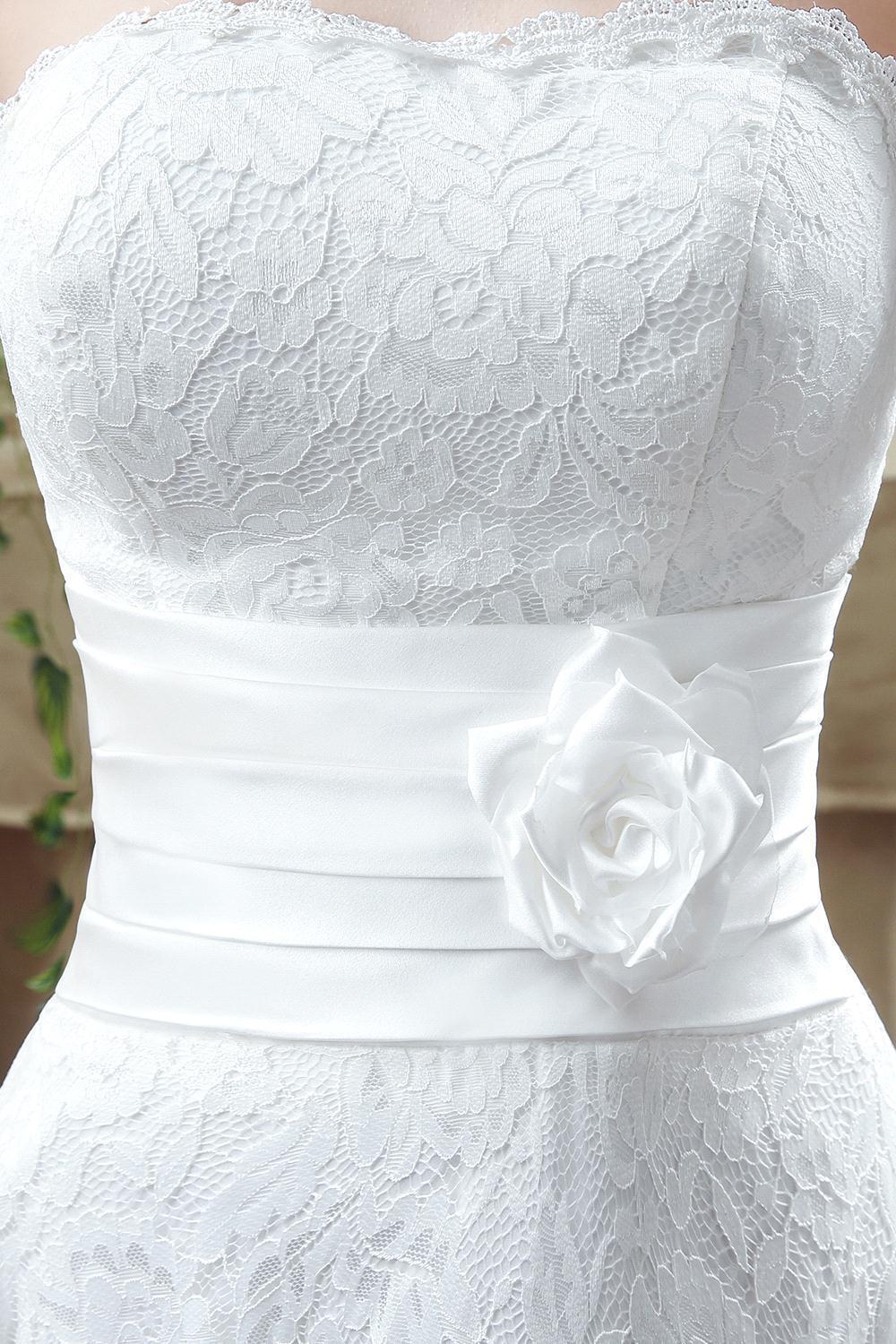 Delicate Lace Flower Strapless Wedding Dress A-line Sleeveless Lace-up