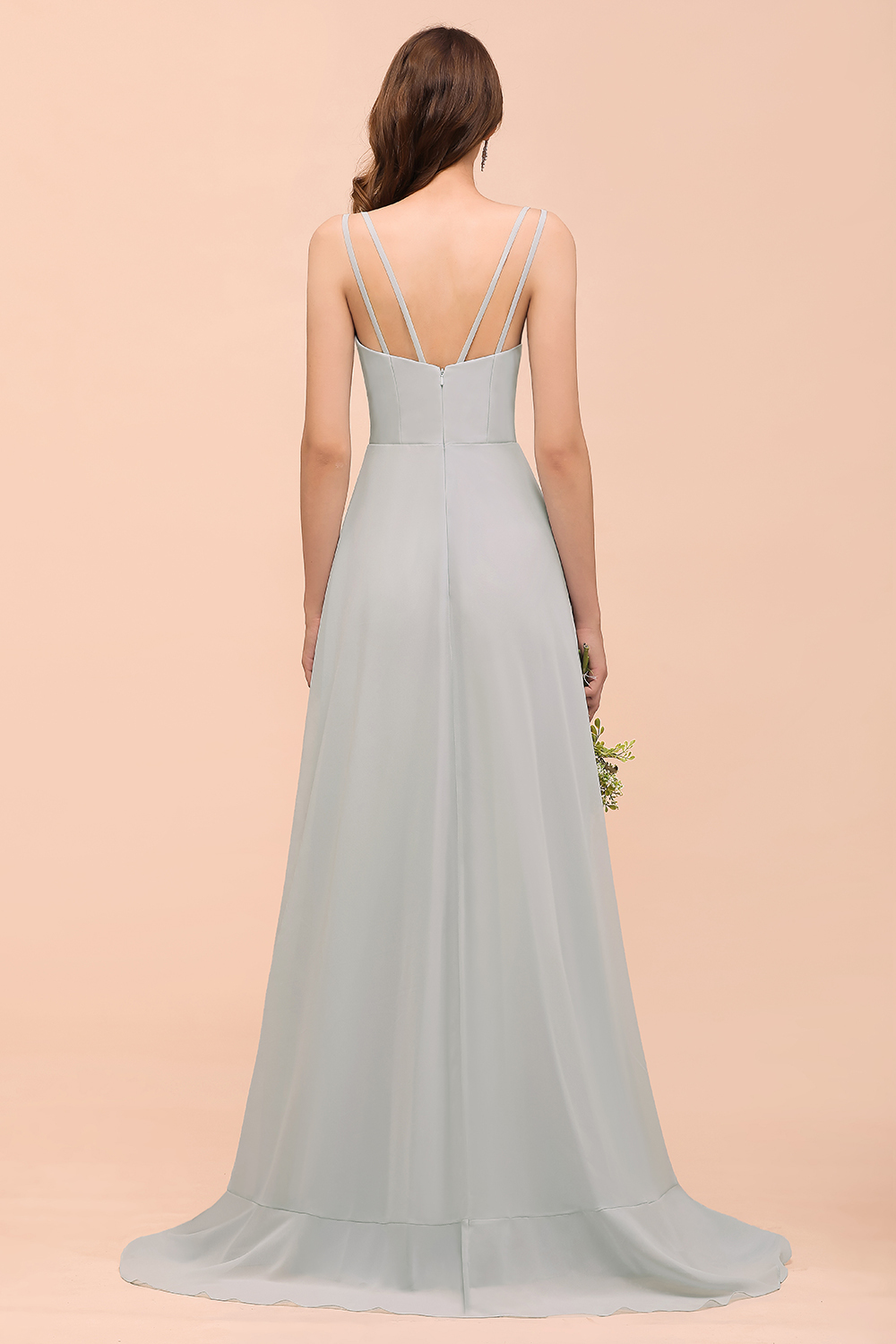 Elegant Mist Bridesmaid Dress Affordable V-Neck Straps Long Evening Dress