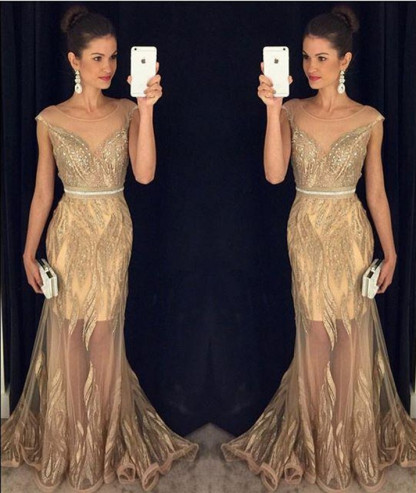 Elegant Scoop Sleeveless Beadings Prom Dress UK Mermaid Sheer Party Gown BA9147
