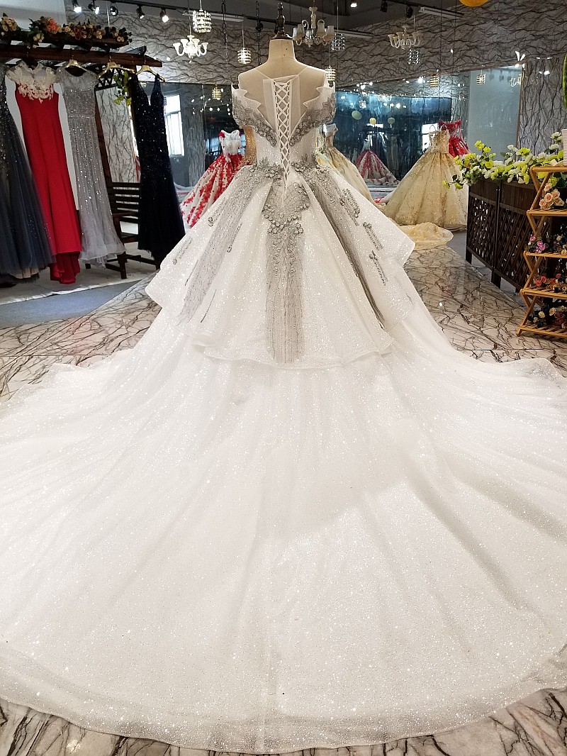 Organza Applique Ball Gown Chapel Train Short Sleeves Prom Dress UK UK
