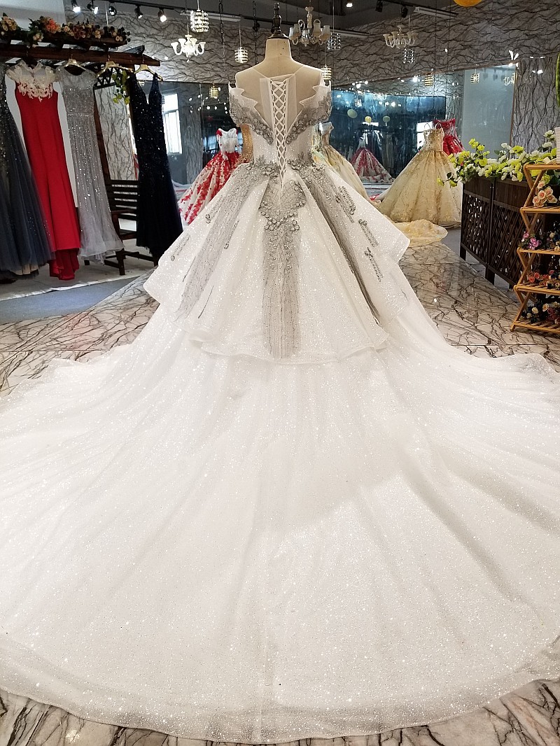 Organza Applique Ball Gown Chapel Train Short Sleeves Prom Dress UK UK