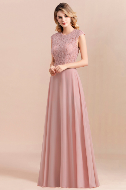 Elegant Scoop Neck Dusty Pink Lace Chiffon Bridesmaid Dress