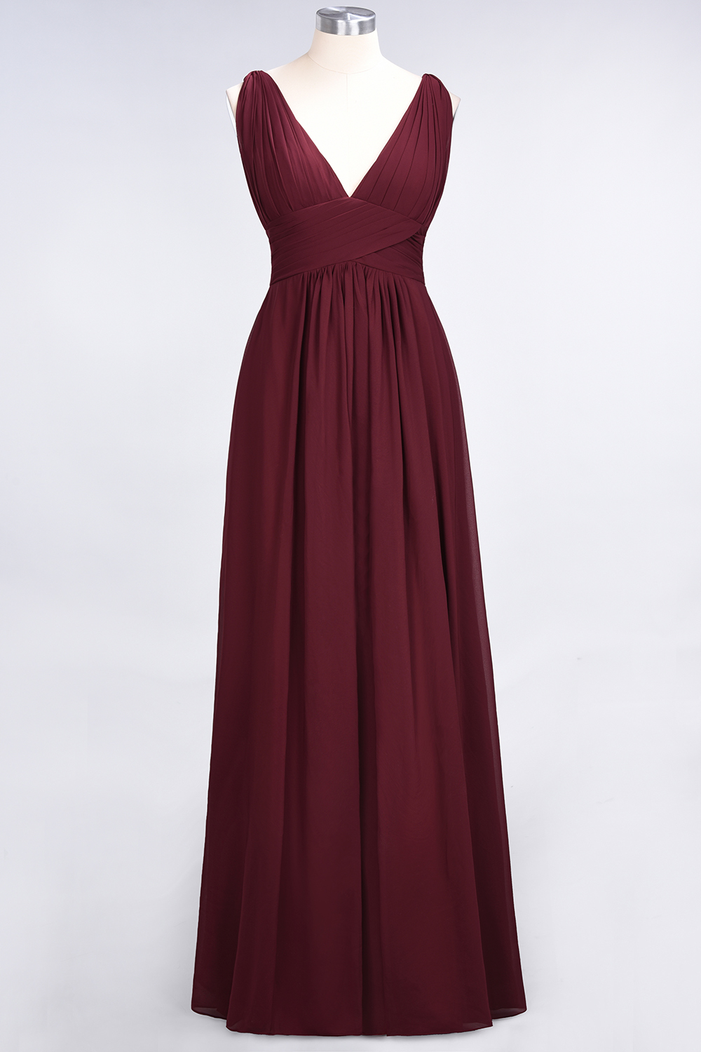 A-Line Chiffon V-Neck Sleeveless Long Bridesmaid Dress UK with Ruffle