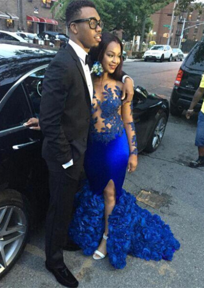 Modern Long Sleeve Royal Blue Prom Dress UKes UK Mermaid Woemn's Party Gowns BK0