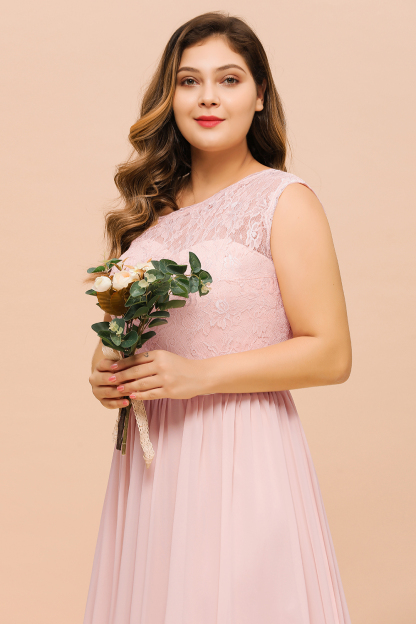 Elegant One Shoulder Lace Chiffon Plus Size Bridesmaid Dresswith Front Split