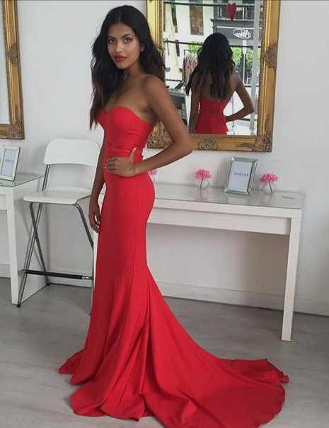 Elegant Sweetheart Mermaid Red Prom Dress UK Sleeveless Sweep Train BA   27Dress.co.uk