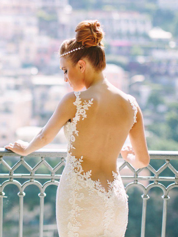 Court Train Applique Lace Sexy Mermaid Spaghetti Straps Tulle Sleeveless Sweetheart Wedding Dresses UK