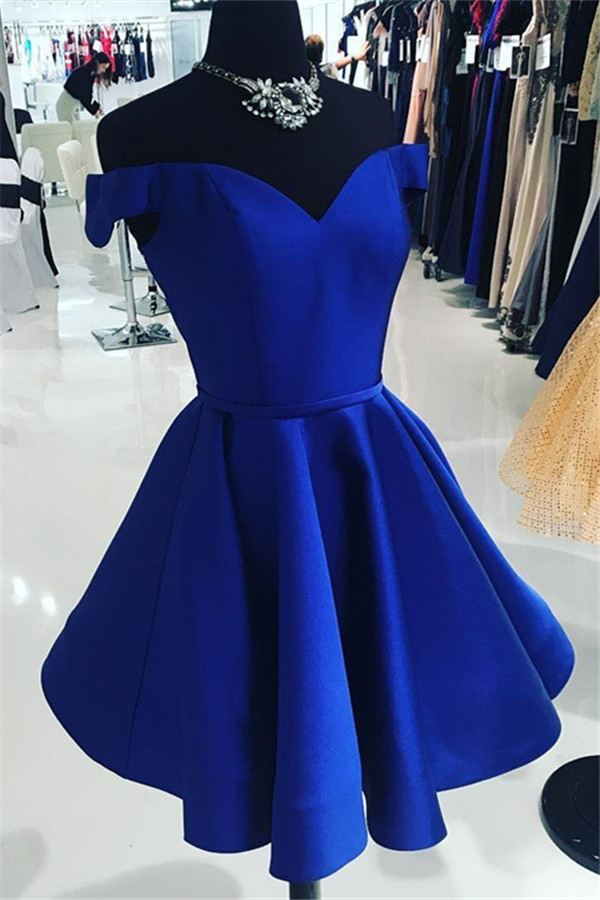 Simple Off The Shoulder Royal Blue Short Party Dresses
