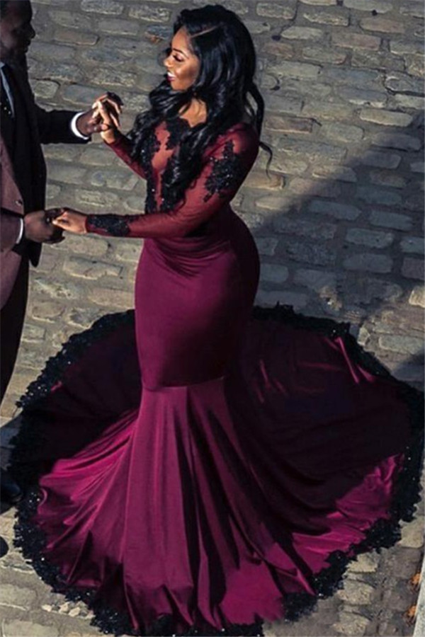 Gorgeous Scoop with Sleeves Appliques Tulle Elegant Mermaid Long Prom Dress UKes UK UK