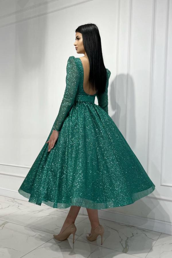 Shiny Sequins Long Sleeves A-line Formal Dress Ankle Length Special Occasion Dress