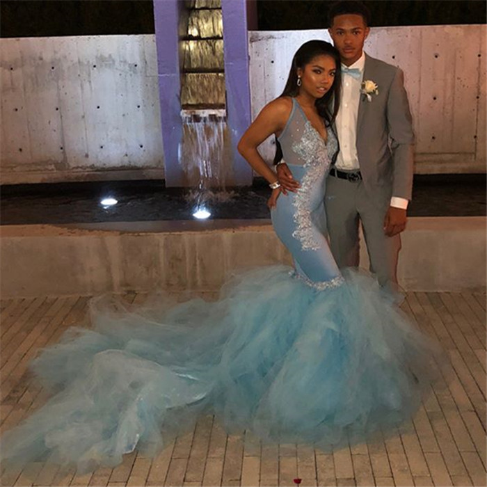 Elegant Mermaid Sheer Straps Applique Tulle Elegant Prom Dress UKes UK UK