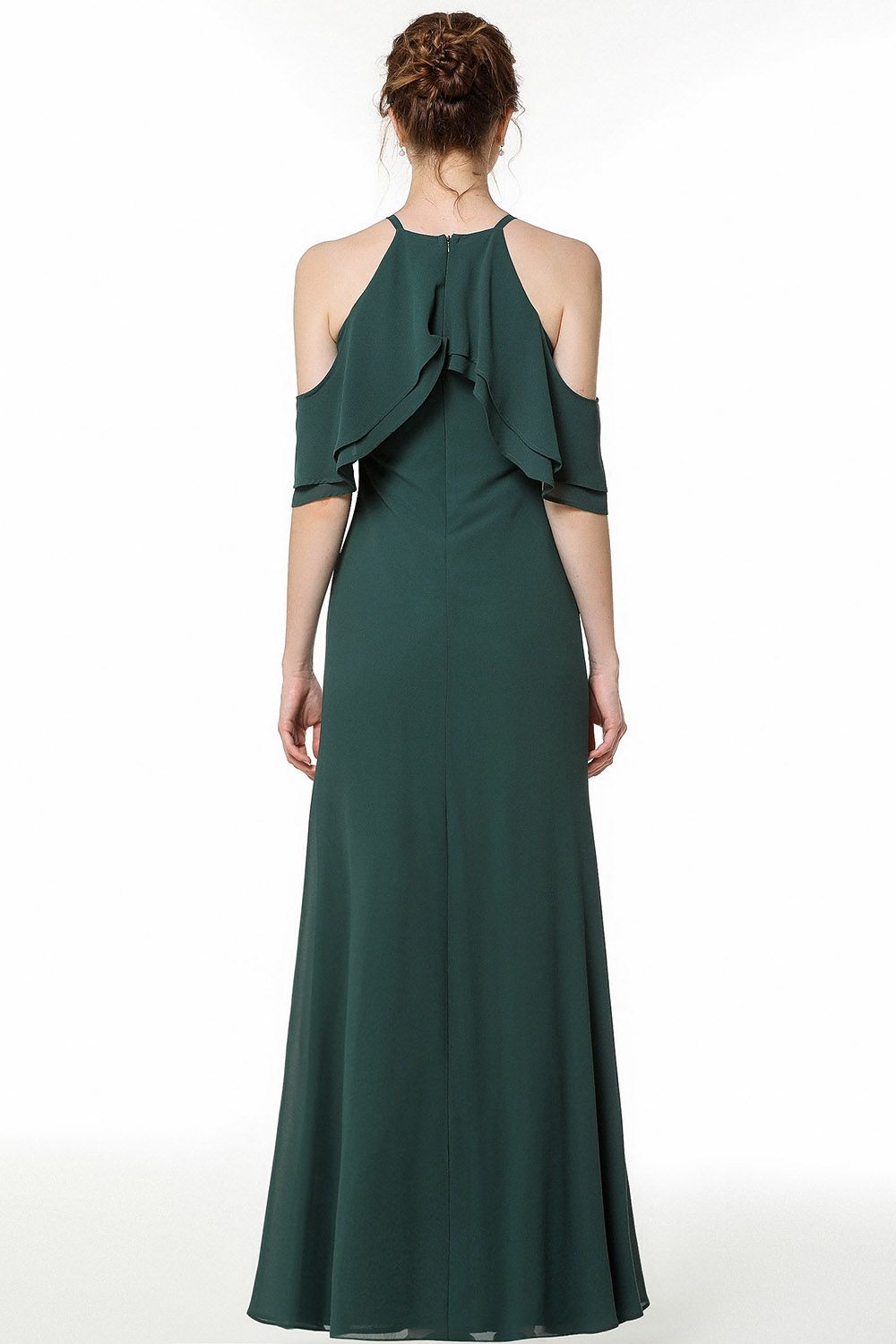 Cold-shoulder Ruffle Dark Green Bridesmaid Dresses
