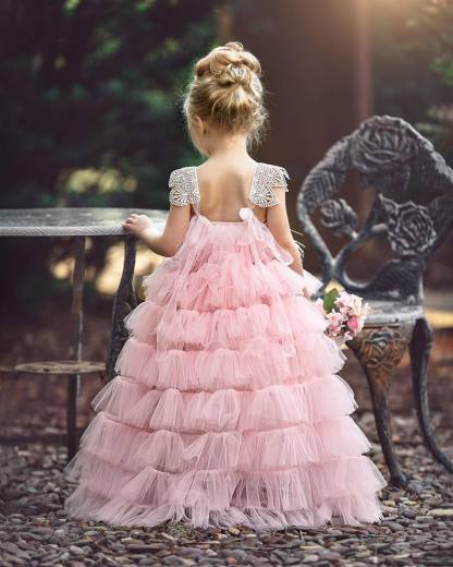 Pink Layers Tulle Flower Girl Dress | 2019 Lace Princess Girls Pageant Dress BA9852