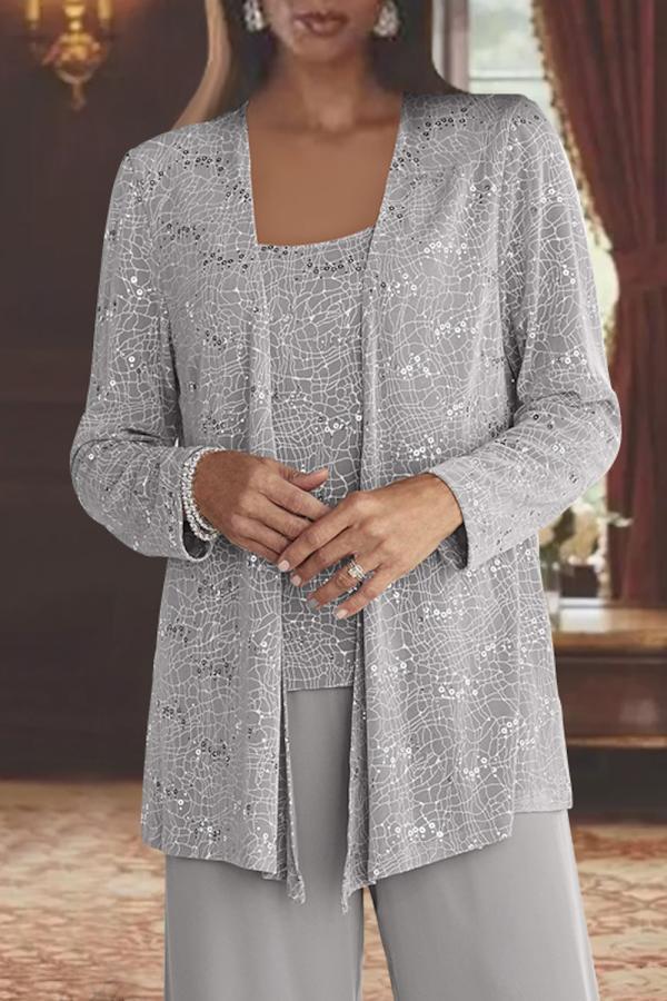 3 Piece Mother of the Bride Pant Suits Chiffon Lace Wedding Formal Outfits