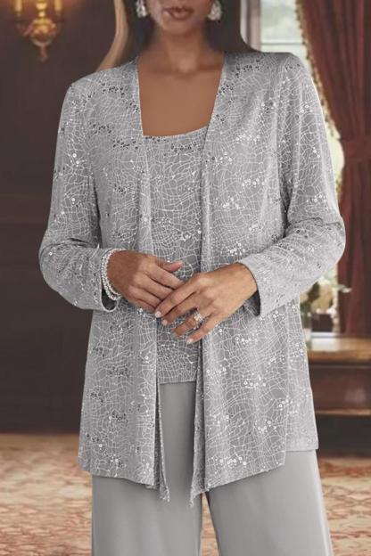 3 Piece Mother of the Bride Pant Suits Chiffon Lace Wedding Formal Outfits