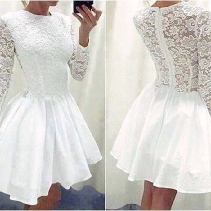 Modern Long Sleeve White Homecoming Dress UK lace Short prom Gowns TH019