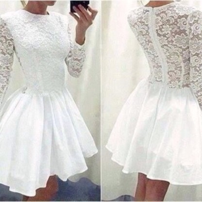 Modern Long Sleeve White Homecoming Dress UK lace Short prom Gowns TH019