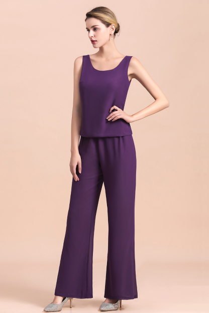 Grape Chiffon Beading Mother of Bride Jumpsuit with Wrap