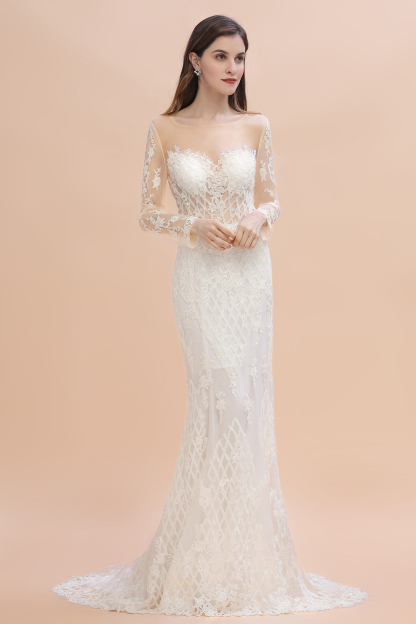Luxury Beaded Lace Mermaid Wedding Dresses Tulle Appliques with Detachable Train