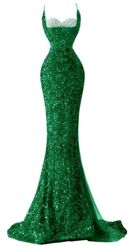 Spaghetti Straps Sequin Mermaid Long Prom Dresses  with Slit