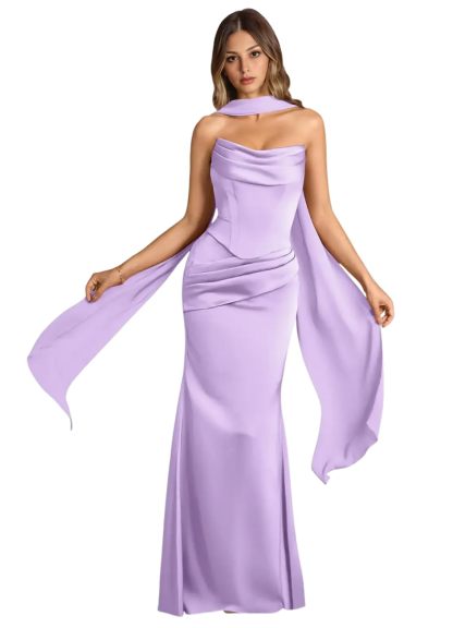 Strapless Satin with Scarf Convertible Long Mermaid Prom Dresses
