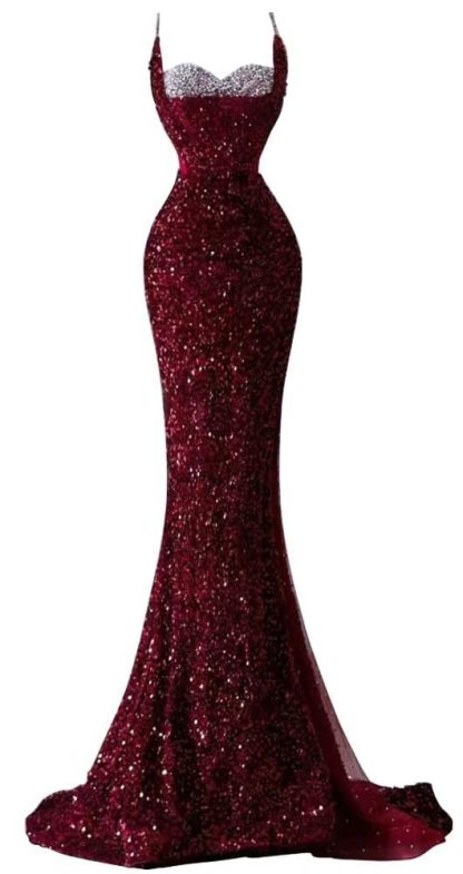 Spaghetti Straps Sequin Mermaid Long Prom Dresses  with Slit