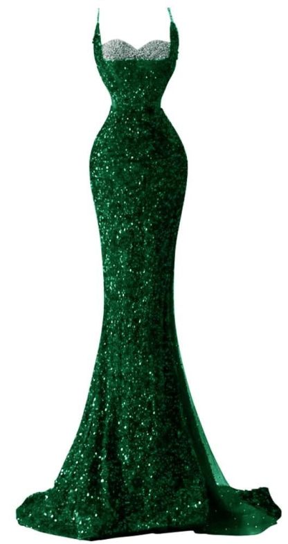 Spaghetti Straps Sequin Mermaid Long Prom Dresses  with Slit