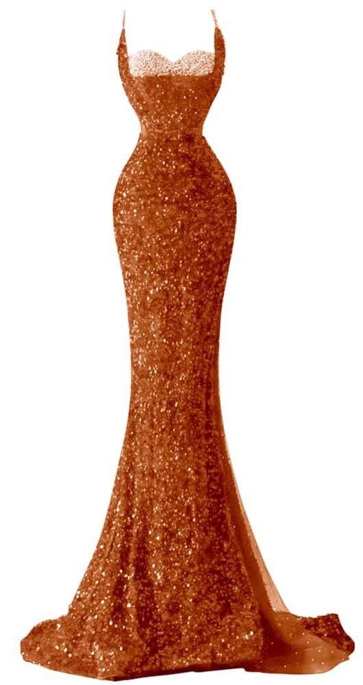Spaghetti Straps Sequin Mermaid Long Prom Dresses  with Slit