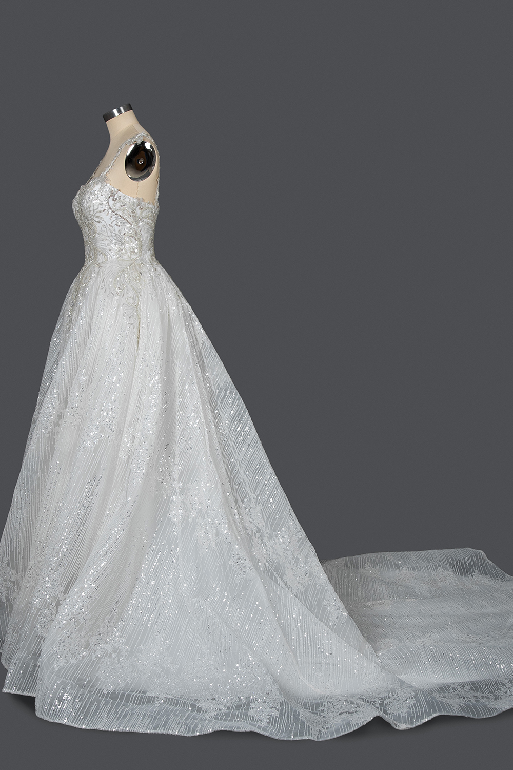 Elegant Sweetheart Straps Aline Ball Gown Wedding Dress Glitter Sequins Tulle Lace Bridal Gown