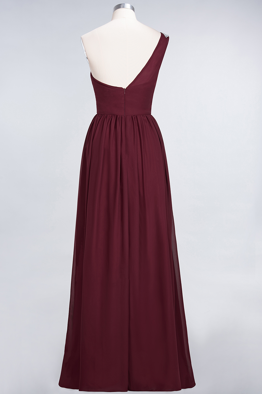 Sexy A-line Flowy One-Shoulder Sleeveless Ruffles Floor-Length Bridesmaid Dress UK UK with Beadings