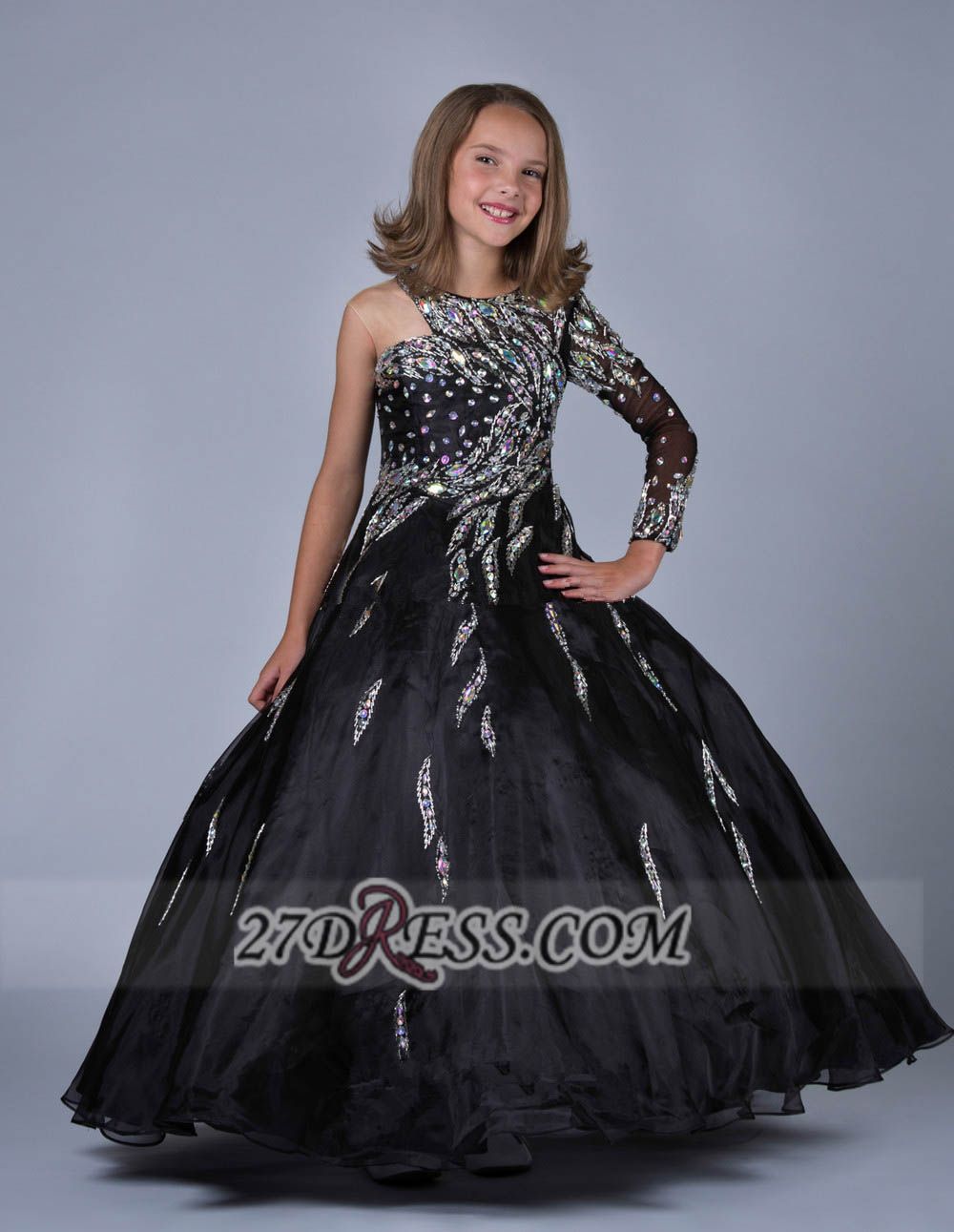 Glamorous Jewel Floor-length Girl Pageant Dress Ball Gown With Crystals