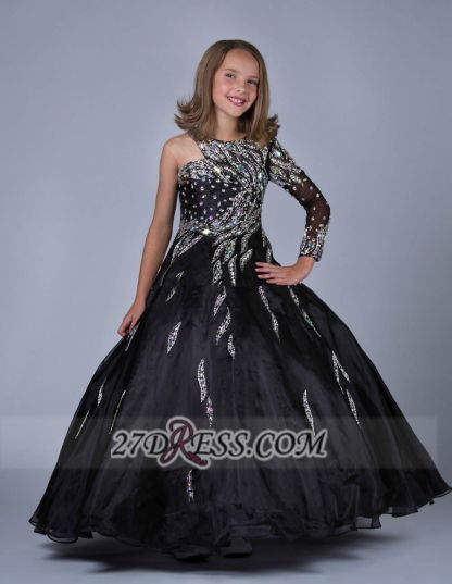 Glamorous Jewel Floor-length Girl Pageant Dress Ball Gown With Crystals