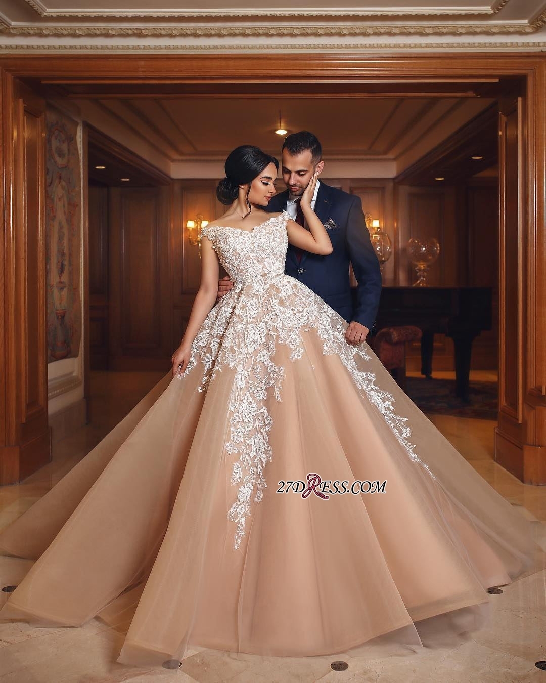 Off-the-shoulder Lace Evening Dress | Princess Wedding Dress With Appliques